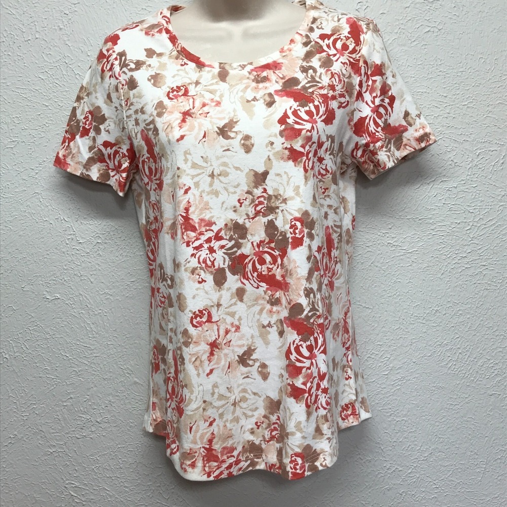 Chicos Size 0 Top Shirt Womens S Floral Short Sleeve Pullover Round Neck